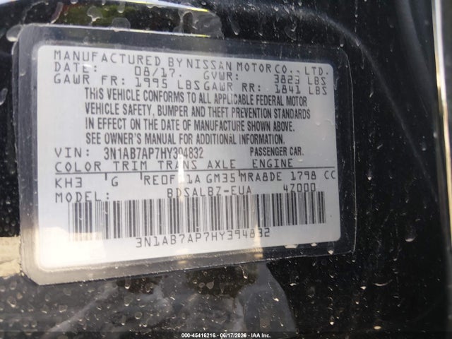 Продажа на аукционе авто 2017 Nissan Sentra S, vin: 3N1AB7AP7HY394832, номер лота: 45416216