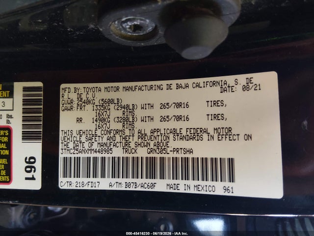 3TMCZ5ANXMM448985 Toyota Tacoma Trd Off-road