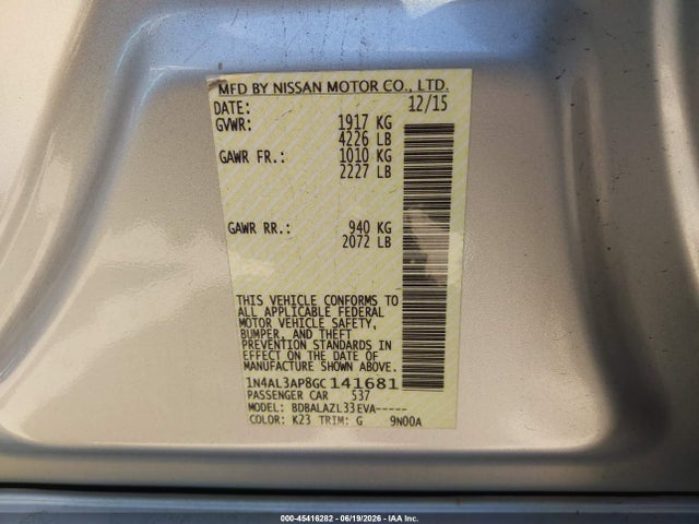 Nissan ALTIMA 2.5 2016 1N4AL3AP8GC141681 Image 9