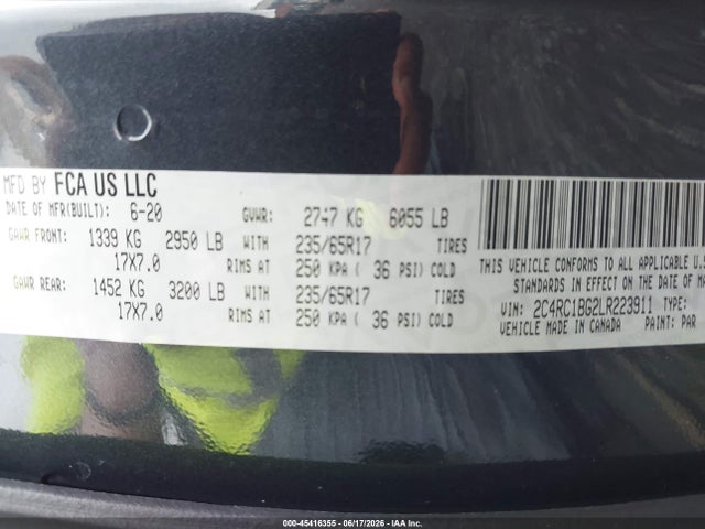 45416355 :رقم المزاد ، 2C4RC1BG2LR223911 vin ، 2020 Chrysler Pacifica Touring L مزاد بيع