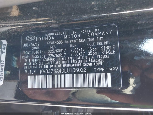 KM8J23A40LU106023 Hyundai TUCSON SE