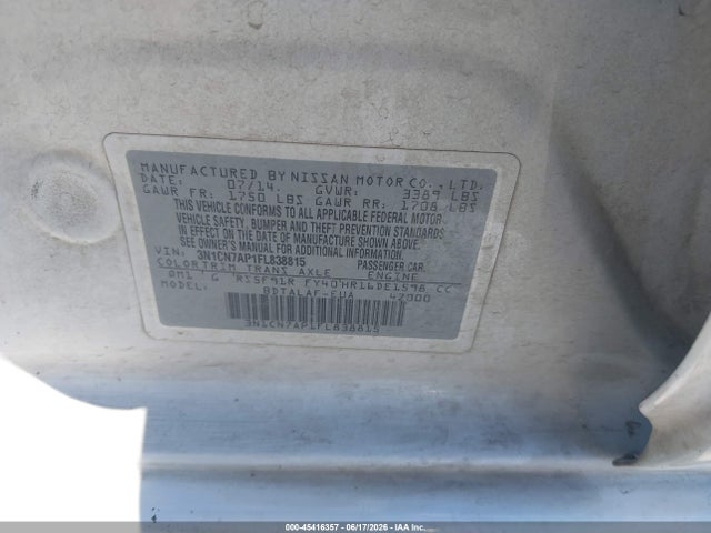Nissan Versa 1.6 S 2015 3N1CN7AP1FL838815 Image 9