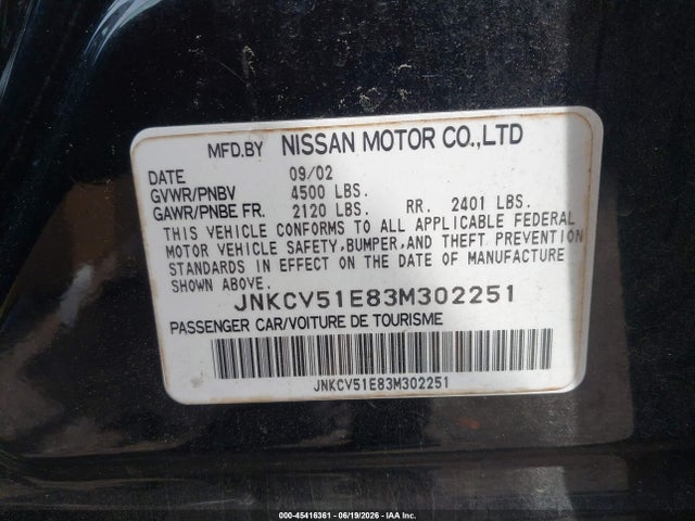 Продаж на аукціоні авто 2003 Infiniti G35 Luxury Leather, vin: JNKCV51E83M302251, номер лоту: 45416361