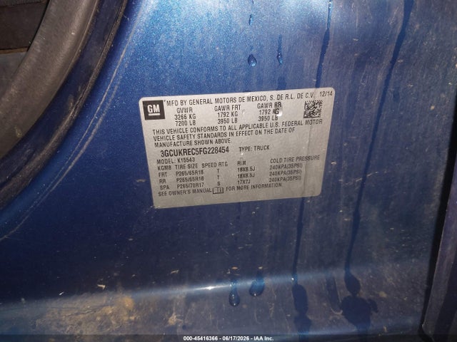 Продажа на аукционе авто 2015 Chevrolet Silverado 1500 Lt, vin: 3GCUKREC5FG228454, номер лота: 45416366