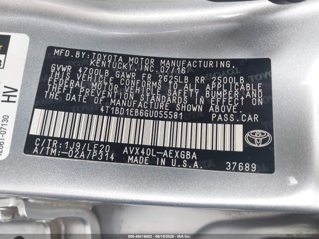 4T1BD1EB6GU055581 Toyota Avalon Hybrid Xle Premium