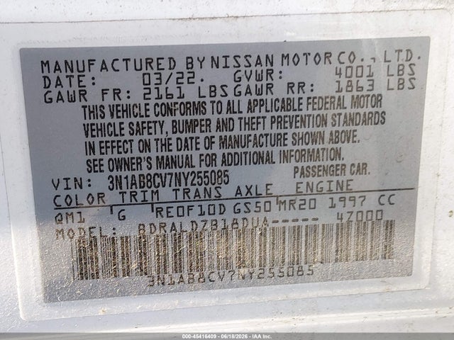 3N1AB8CV7NY255085 Nissan Sentra Sv Xtronic Cvt