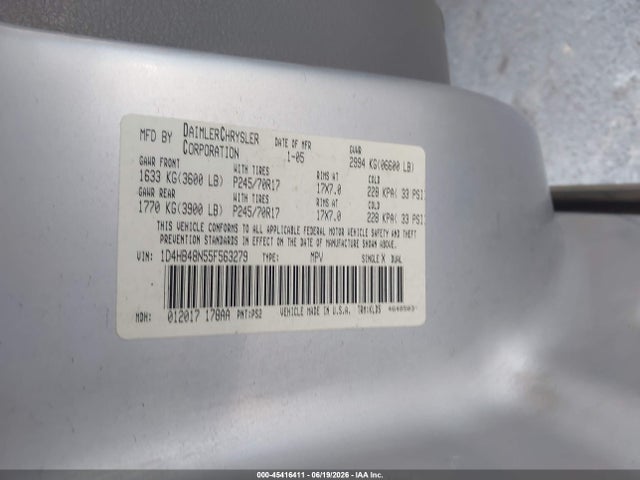 Продажа на аукционе авто 2005 Dodge Durango Slt, vin: 1D4HB48N55F563279, номер лота: 45416411