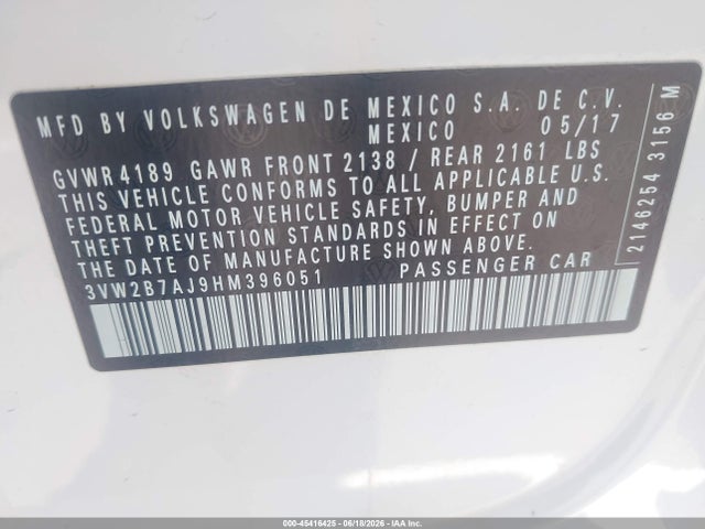 Volkswagen Jetta 1.4t S 2017 3VW2B7AJ9HM396051 Image 9