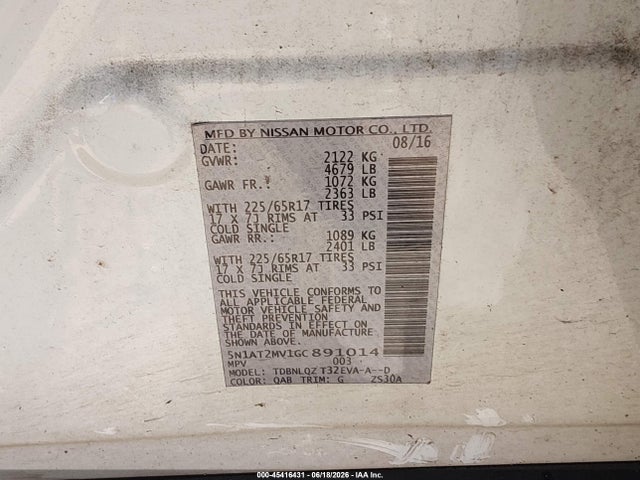 5N1AT2MV1GC891014 Nissan ROGUE SV