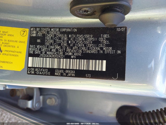 Aukcja sprzedaży 2008 Toyota Highlander Sport, vin: JTEDS43A282024321, numer aukcji: 45416460