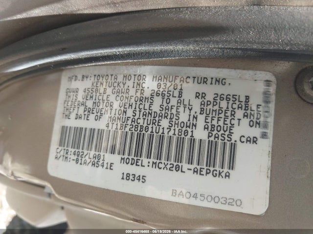 2001 Toyota Avalon Xls მანქანა იყიდება აუქციონზე, vin: 4T1BF28B01U171801, აუქციონის ნომერი: 45416468