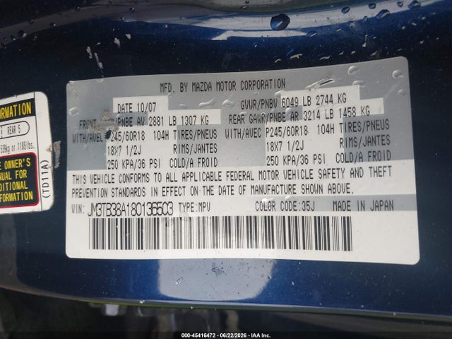 Aukcja sprzedaży 2008 Mazda Cx-9 Sport, vin: JM3TB38A180136503, numer aukcji: 45416472
