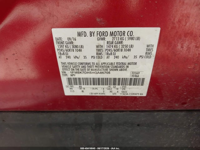 Ford EXPLORER XLT 2017 1FM5K7DH5HGA86705 Image 9