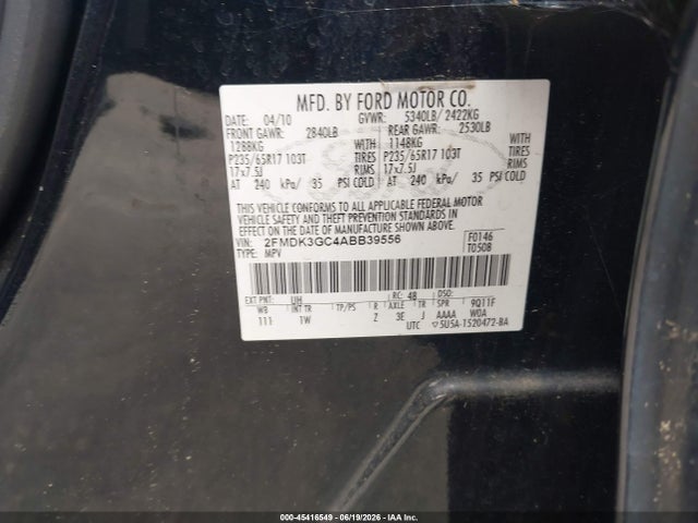 Продажа на аукционе авто 2010 Ford Edge Se, vin: 2FMDK3GC4ABB39556, номер лота: 45416549