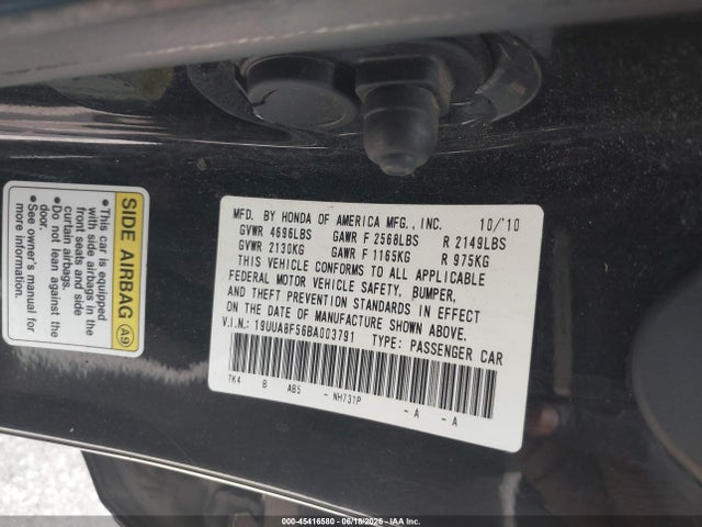 Aukcja sprzedaży 2011 Acura Tl 3.5, vin: 19UUA8F56BA003791, numer aukcji: 45416580