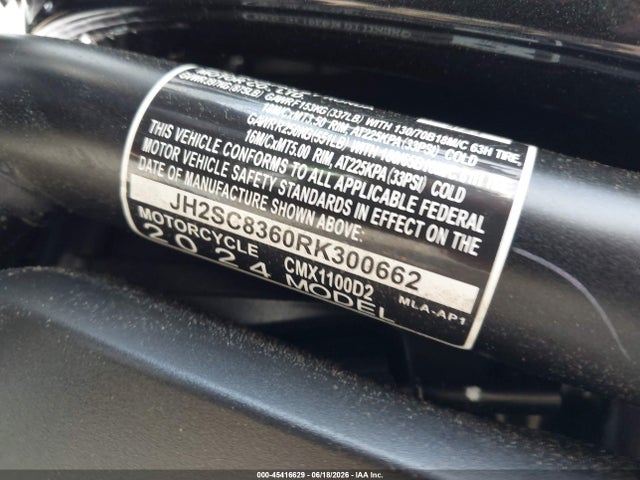 JH2SC8360RK300662 Honda Cmx1100 T