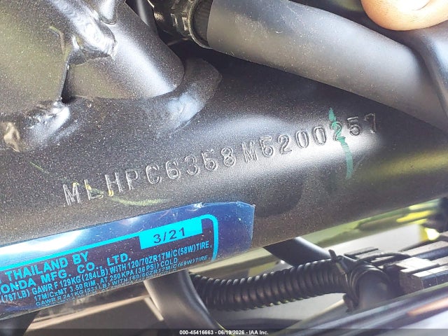 45416663 :رقم المزاد ، MLHPC6358M5200257 vin ، 2021 Honda Cb500 Fa مزاد بيع