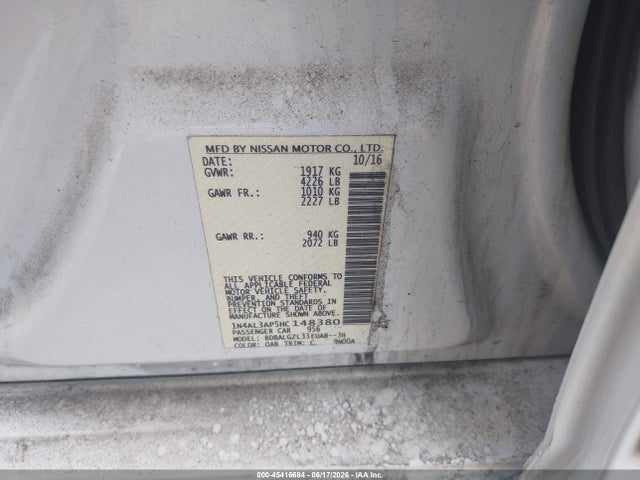 Aukcja sprzedaży 2017 Nissan Altima 2.5 S, vin: 1N4AL3AP5HC148380, numer aukcji: 45416684