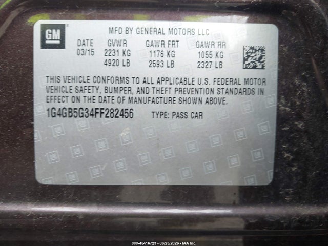 2015 Buick Lacrosse Leather მანქანა იყიდება აუქციონზე, vin: 1G4GB5G34FF282456, აუქციონის ნომერი: 45416723