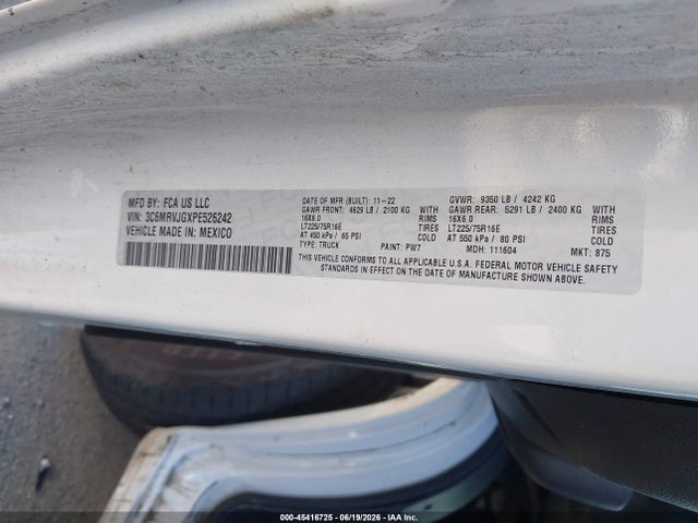 Aukcja sprzedaży 2023 Ram Promaster 3500 Cargo Van High Roof 159 Wb Ext, vin: 3C6MRVJGXPE526242, numer aukcji: 45416725