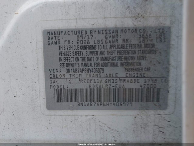 Nissan SENTRA SR 2017 3N1AB7AP6HY405979 Image 9