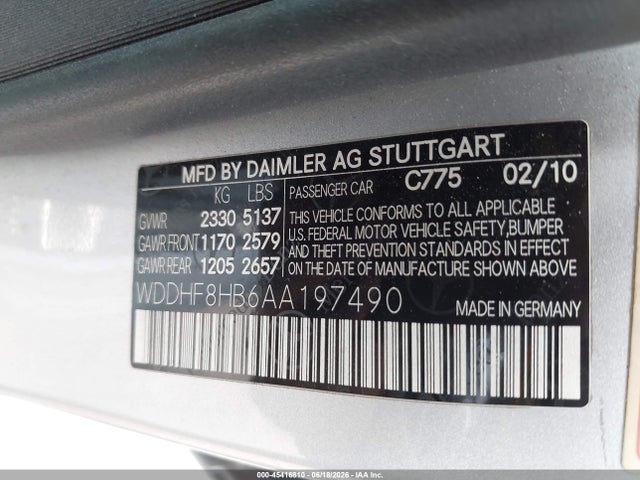 Aukcja sprzedaży 2010 Mercedes-benz E 350 4matic, vin: WDDHF8HB6AA197490, numer aukcji: 45416810