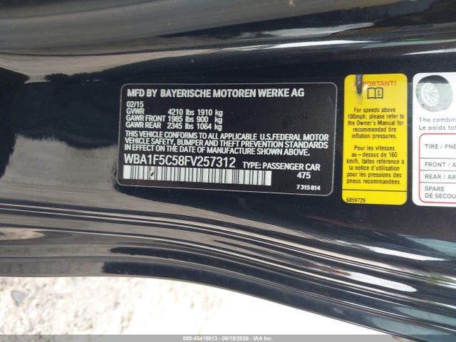2015 Bmw 228i მანქანა იყიდება აუქციონზე, vin: WBA1F5C58FV257312, აუქციონის ნომერი: 45416813