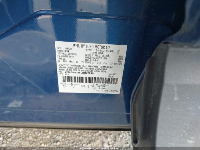 2020 Ford Edge Sel მანქანა იყიდება აუქციონზე, vin: 2FMPK4J96LBB27010, აუქციონის ნომერი: 45416823
