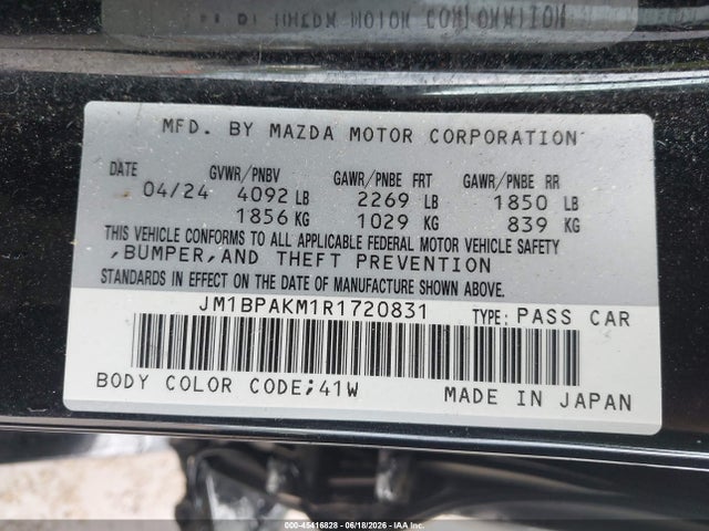 45416828 :رقم المزاد ، JM1BPAKM1R1720831 vin ، 2024 Mazda Mazda3 2.5 S Select Sport مزاد بيع