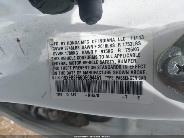 Продаж на аукціоні авто 2013 Honda Civic Lx, vin: 19XFB2F56DE094451, номер лоту: 45416866