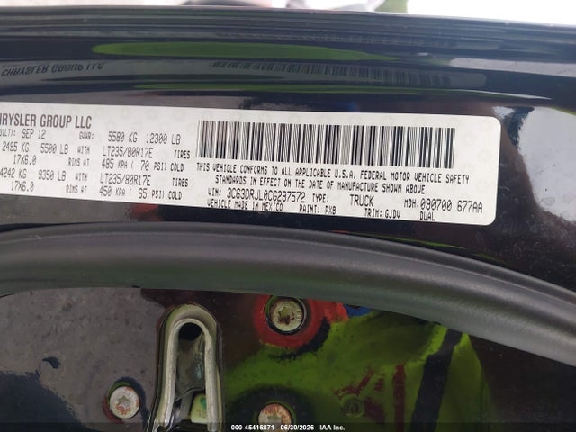 2012 Ram 3500 Laramie მანქანა იყიდება აუქციონზე, vin: 3C63DRJL0CG287572, აუქციონის ნომერი: 45416871