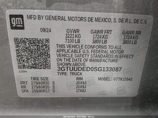 3GTUUDED0SG133087 GMC Sierra 1500 4wd Short Box Slt
