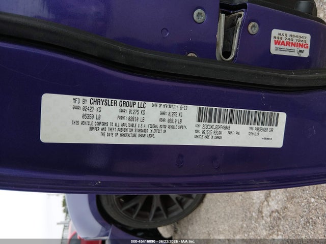 2013 Dodge Charger Srt8 მანქანა იყიდება აუქციონზე, vin: 2C3CDXEJ2DH740845, აუქციონის ნომერი: 45416890