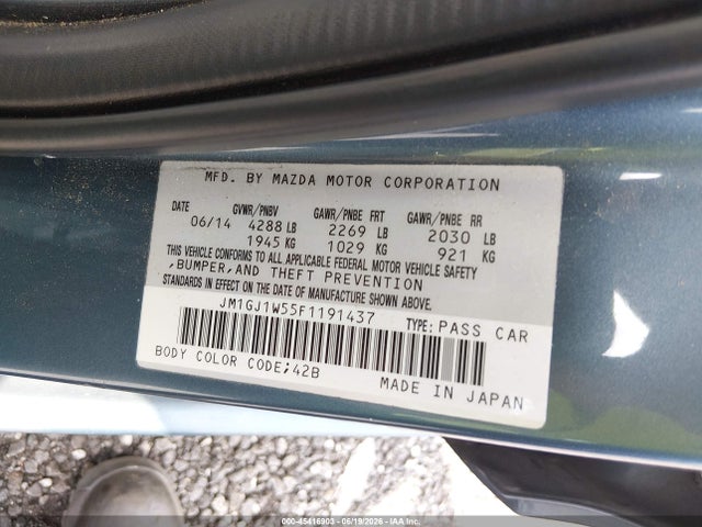 Aukcja sprzedaży 2015 Mazda Mazda6 I Grand Touring, vin: JM1GJ1W55F1191437, numer aukcji: 45416903