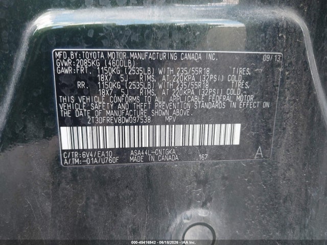 Aukcja sprzedaży 2013 Toyota Rav4 Limited, vin: 2T3DFREV8DW097538, numer aukcji: 45416942