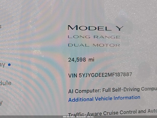 45416959 :رقم المزاد ، 5YJYGDEE2MF187887 vin ، 2021 Tesla Model Y Long Range Dual Motor All-wheel Drive مزاد بيع