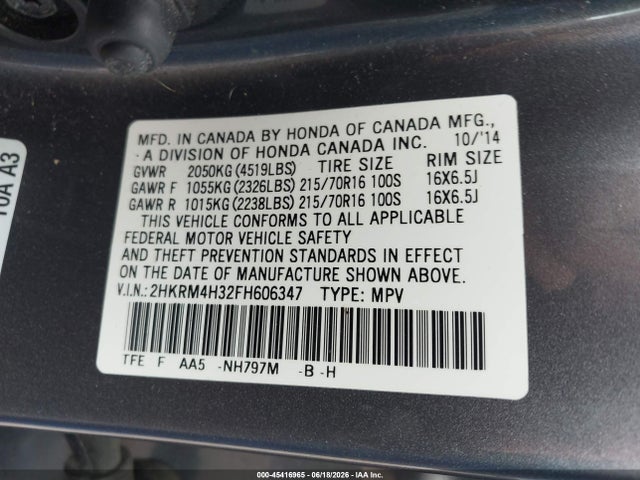 Honda CR-V LX 2015 2HKRM4H32FH606347 Image 9