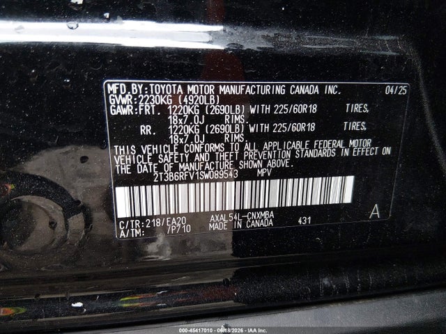 2T3B6RFV1SW089543 Toyota Rav4 Hybrid Xle Premium