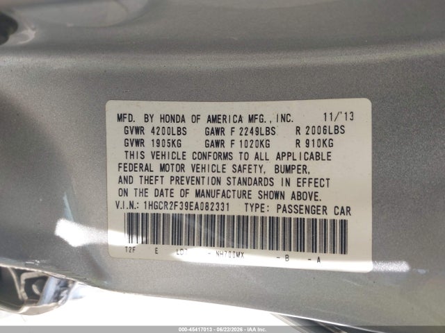 Honda ACCORD LX 2014 1HGCR2F39EA082331 Image 9