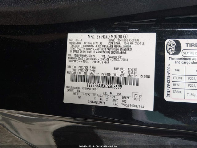45417014 :رقم المزاد ، 1ZVBP8AMXE5303699 vin ، 2014 Ford Mustang V6 مزاد بيع