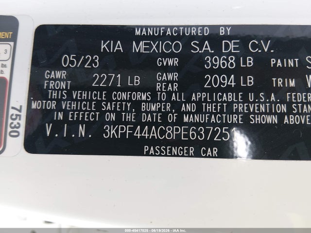 Продажа на аукционе авто 2023 Kia Forte Gt, vin: 3KPF44AC8PE637251, номер лота: 45417025