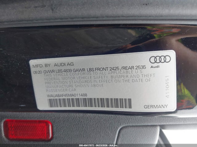 Продаж на аукціоні авто 2021 Audi A4 Premium 40 Tfsi Quattro S Tronic, vin: WAUABAF45MA011488, номер лоту: 45417072