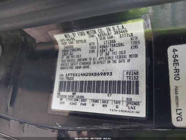 Aukcja sprzedaży 1995 Ford F150, vin: 1FTEX14N2SKB69893, numer aukcji: 45417091