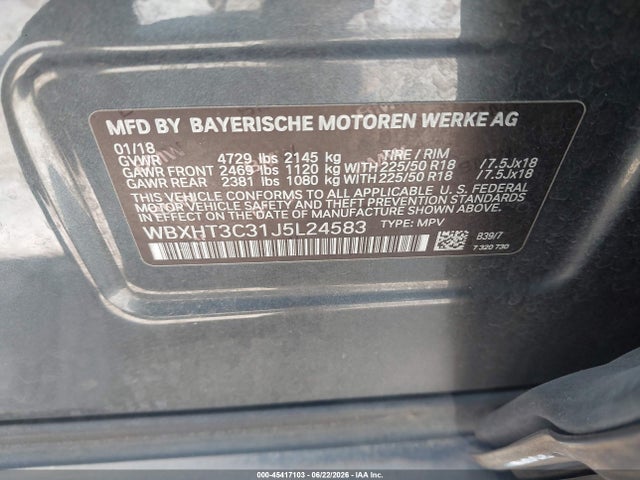 45417103 :رقم المزاد ، WBXHT3C31J5L24583 vin ، 2018 Bmw X1 Xdrive28i مزاد بيع