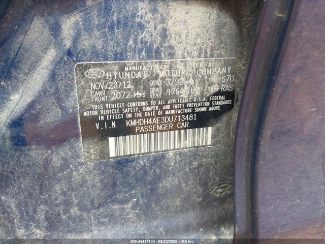 Aukcja sprzedaży 2013 Hyundai Elantra Gls, vin: KMHDH4AE3DU713481, numer aukcji: 45417104