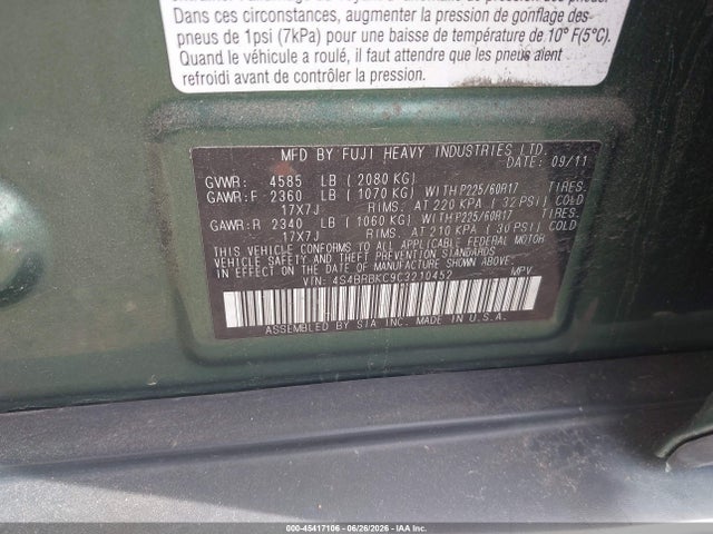 Продаж на аукціоні авто 2012 Subaru Outback 2.5i Limited, vin: 4S4BRBKC9C3210452, номер лоту: 45417106