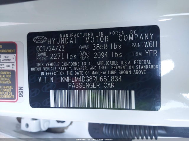 Продажа на аукционе авто 2024 Hyundai Elantra Sel, vin: KMHLM4DG8RU681834, номер лота: 45417117