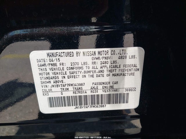 Продажа на аукционе авто 2015 Infiniti Q50 Sport, vin: JN1BV7AP7FM343987, номер лота: 45417123