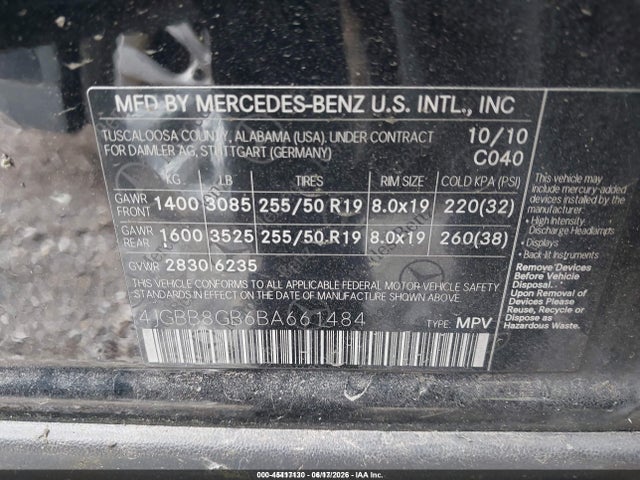 Продажа на аукционе авто 2011 Mercedes-benz Ml 350 4matic, vin: 4JGBB8GB6BA661484, номер лота: 45417130