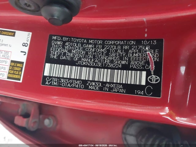 Auction sale of the 2014 Toyota Prius Two, vin: JTDKN3DU3E1738224, lot number: 45417134